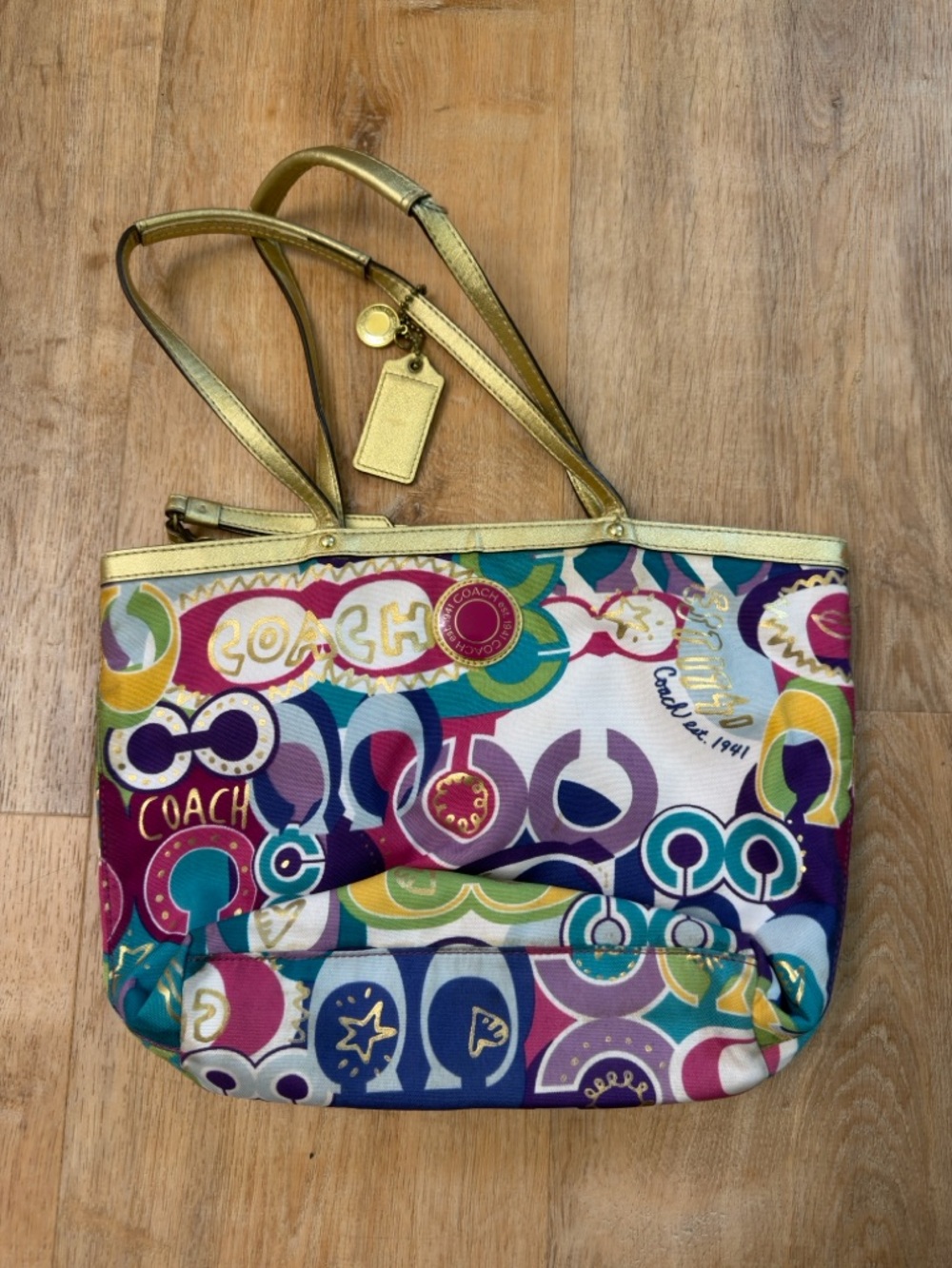 Coach Multicolor Graphic Print Tote with Gold Handles